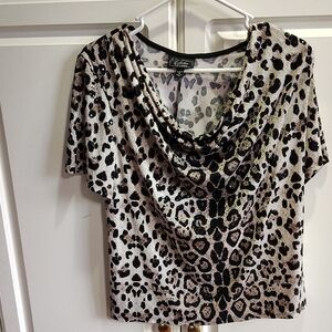 Dress Barn Black, Beige and Gold Leopard Cowl Neck Blouse